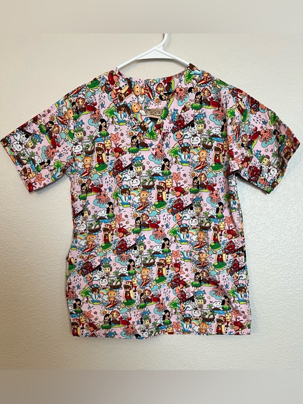 Vintage E&K Fashion Scrub Top Pink Made in Hawaii | Size XS